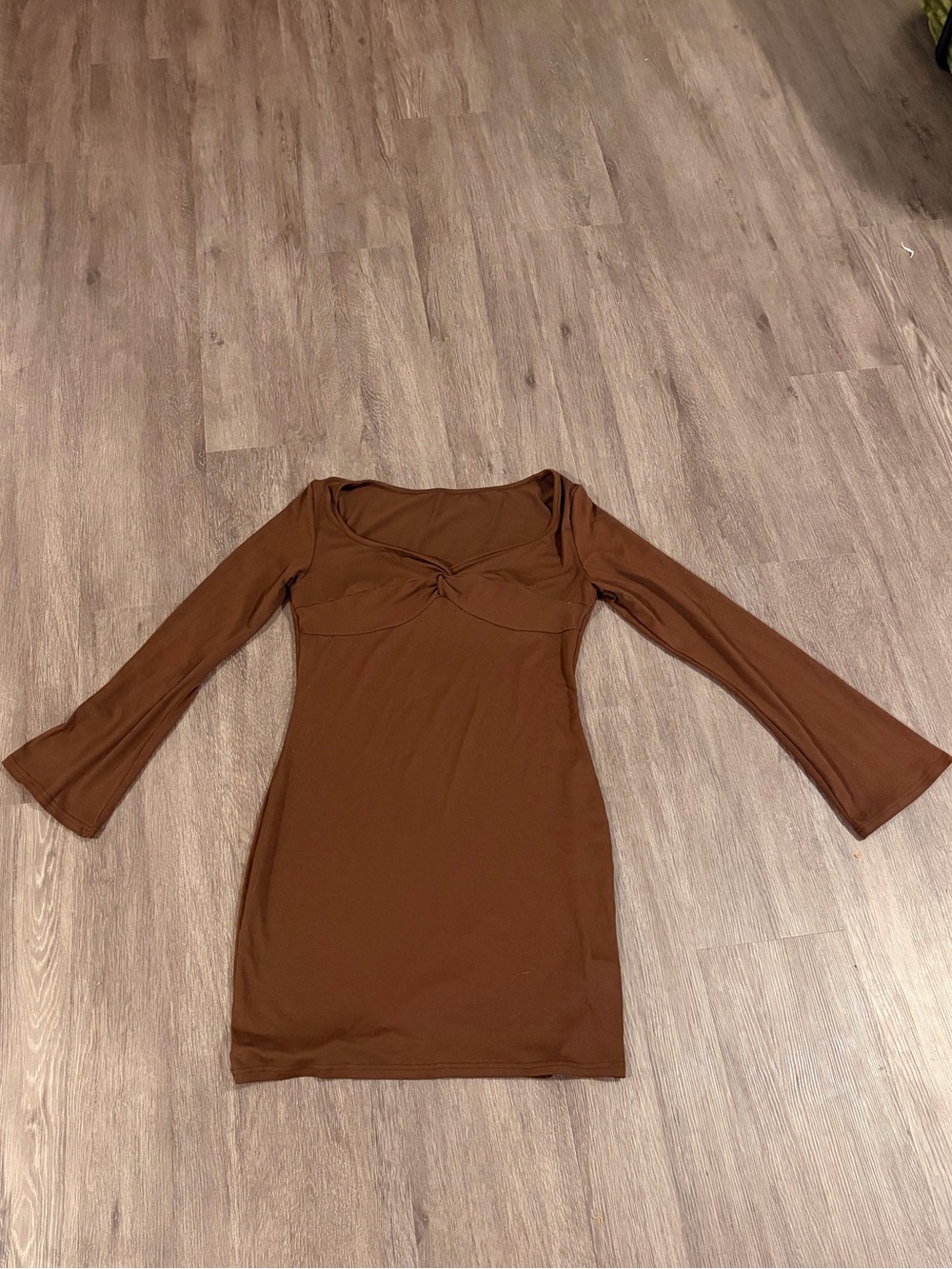 SHEIN SIZE LARGE Brown Long-Sleeve Knot-Front Bodycon Dress